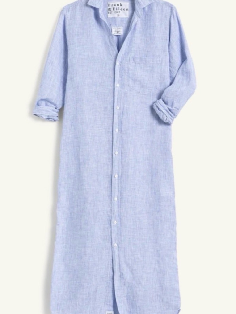 Frank & Eileen Rory Linen Shirt Dress XXS Blue Italian Linen Coastal Minimalist - Picture 3 of 8
